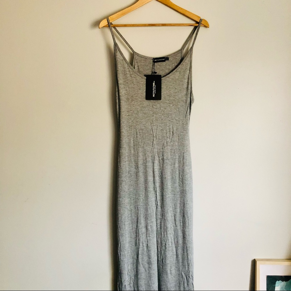 NWT grey jersey strappy maxi dress